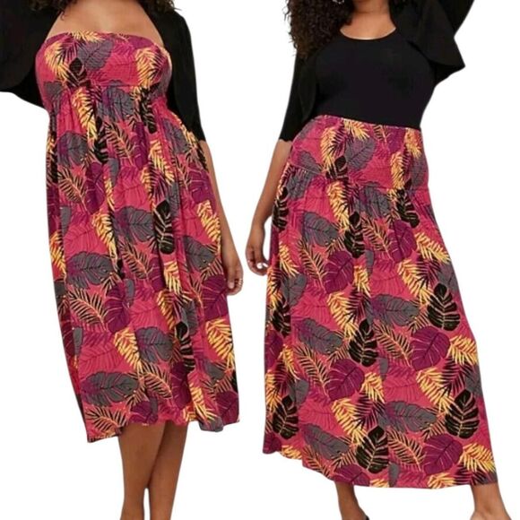 Torrid Midi Gauze Smocked Convertible Dress/Skirt Pink Yellow Plus Size 2X - Picture 1 of 5